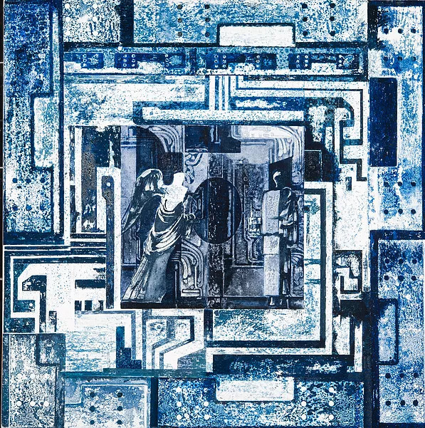 Ország Lili: Labirintus. Ikarosz, 1974–1975. Olaj, farost, 100 x 100 cm. Szépművészeti Múzeum – Magyar Nemzeti Galéria, Budapest