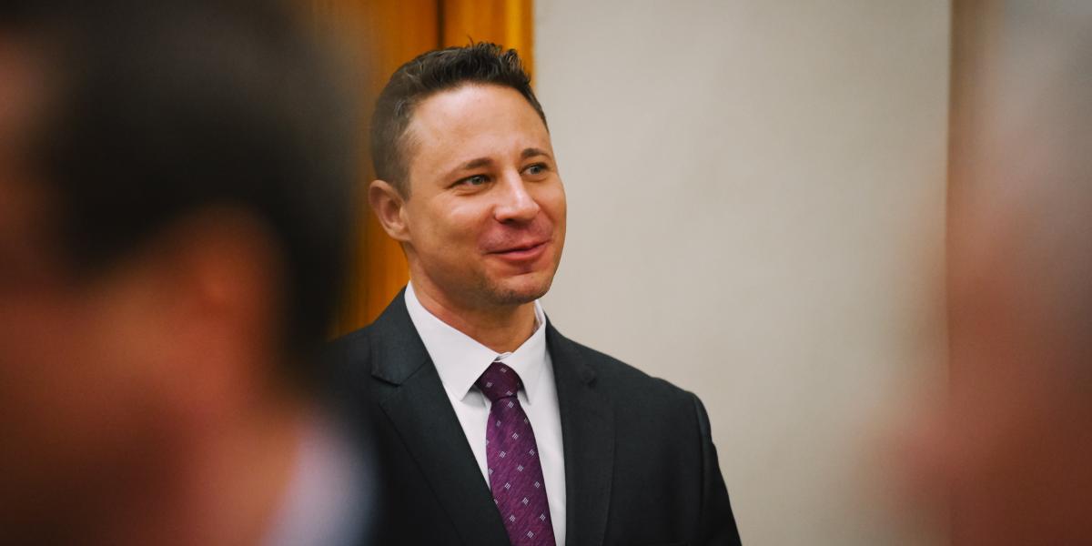 Schadl György a Fővárosi Törvényszéken április 4-én.